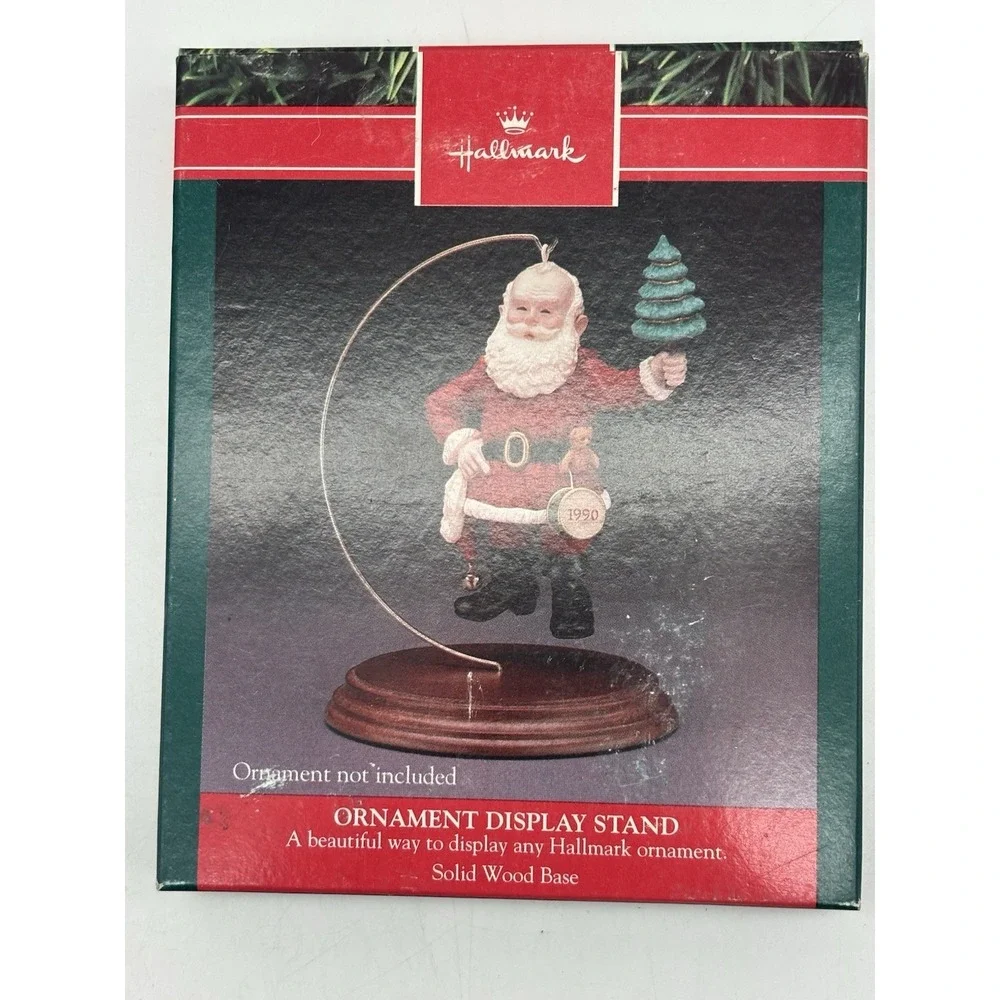 4 Hallmark Ornament Display Stands Wood Base Metal Hanger Vintage-1990